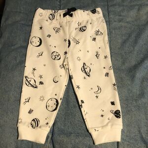 NWOT Baby White & Black Solar System Pajama Pants Planets Stars Drawstring 18 mo